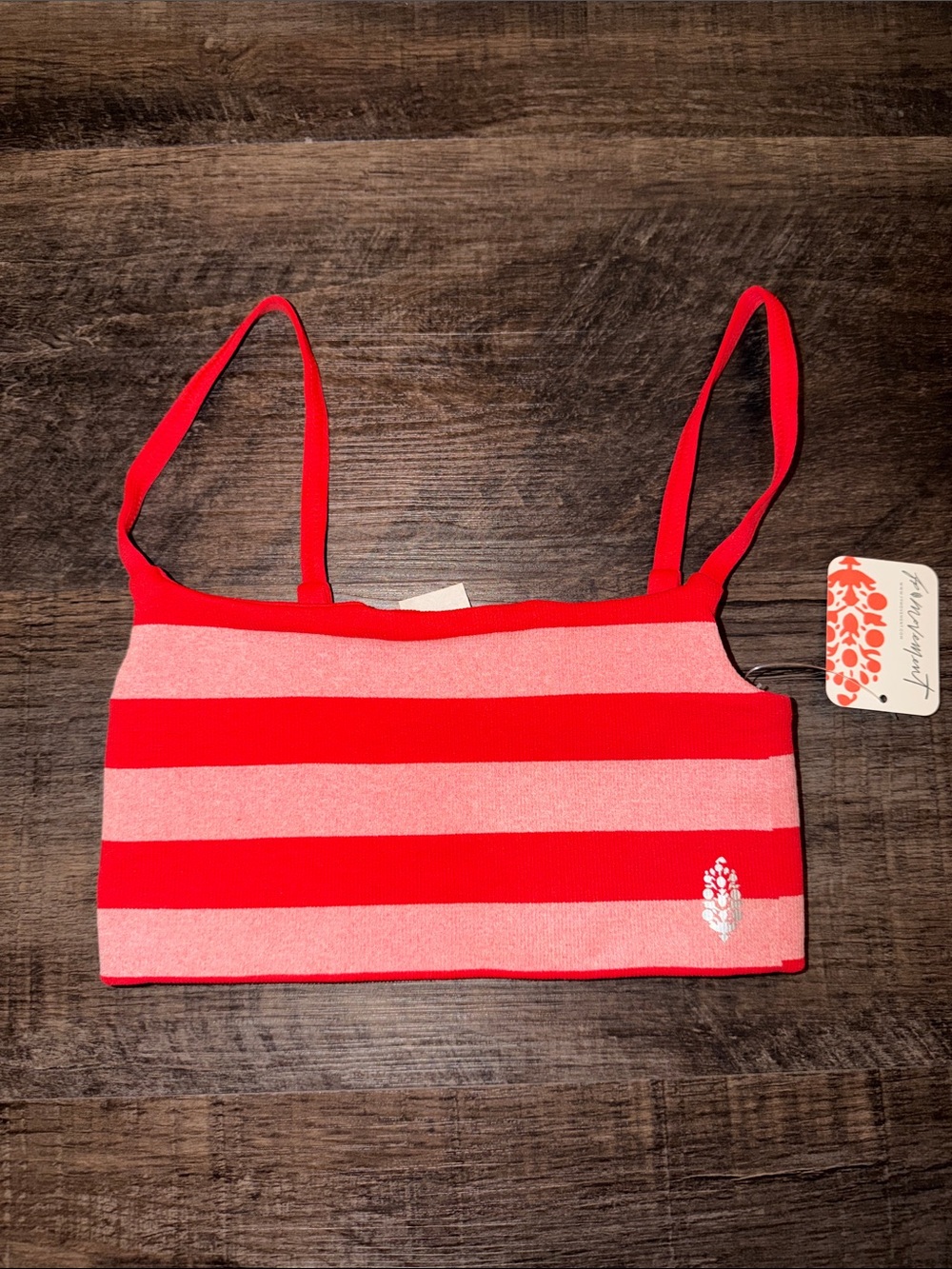 Free People  Red & Light Pink Striped bra